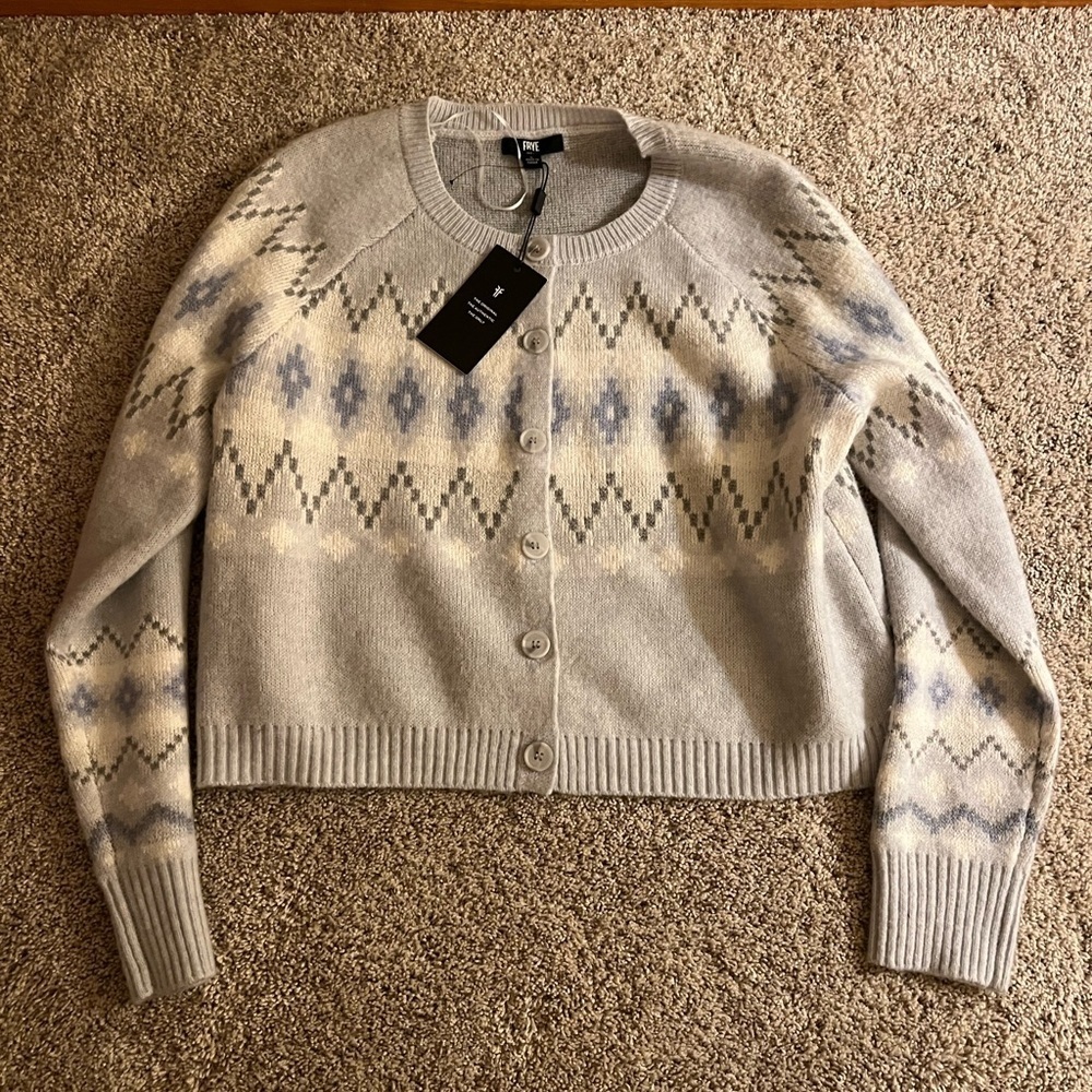 Frye Gray and Cream Patterned Women's Cardigan